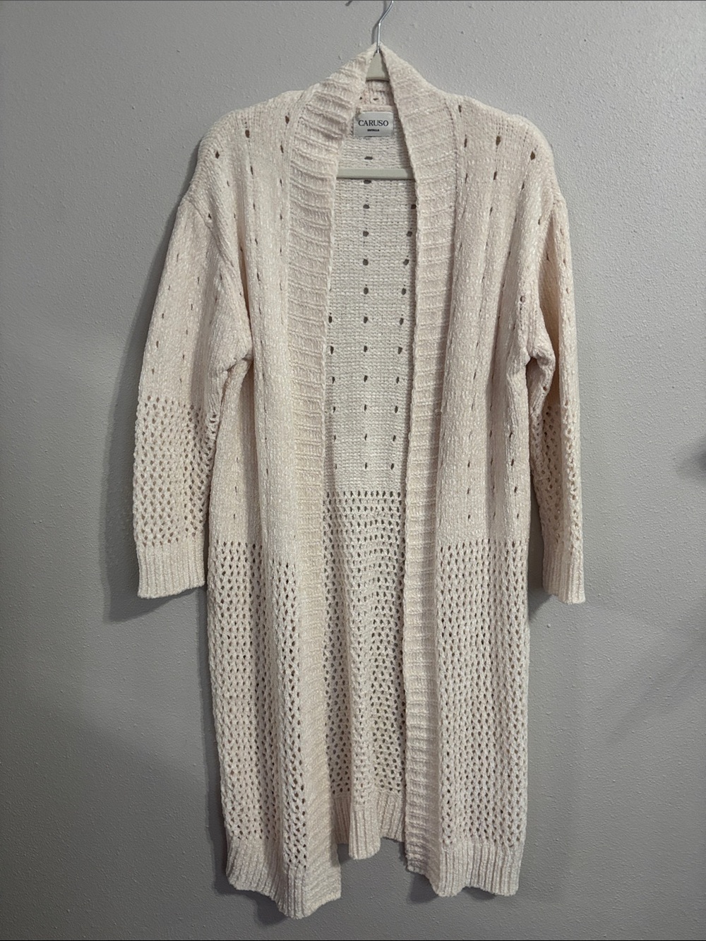 Caruso Cream Open-Front Knit Long Cardigan